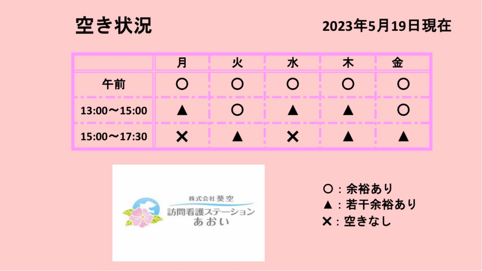 空き状況 訪問看護ステーションあおい